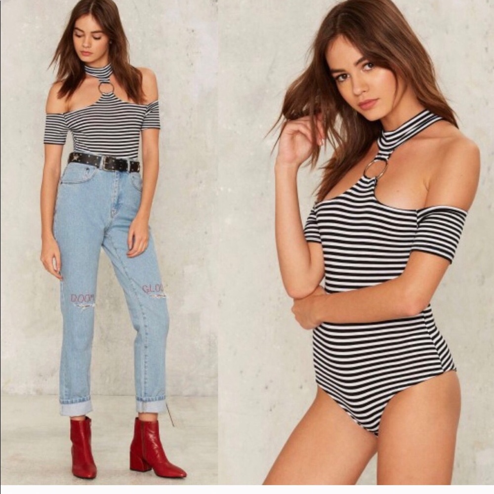 Revolve Blue and white bodysuit size s small
